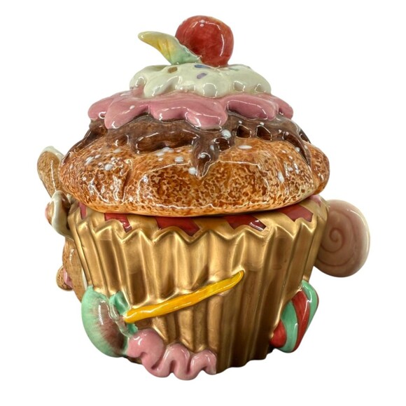 VTG Fitz and Floyd Candy Lane Express Ceramic Cupcake Gingerbread Trinket Dish - Picture 5 of 12